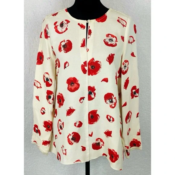 PROENZA SCHOULER • Cream/Red Poppy Print Long-Sleeve Crepe Blouse, 6 - Picture 2 of 16